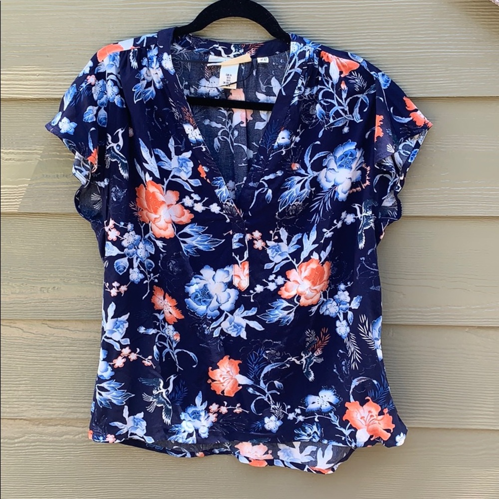 Navy floral blouse